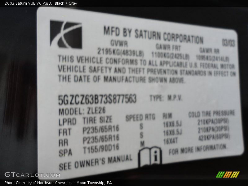 Black / Gray 2003 Saturn VUE V6 AWD