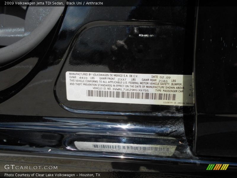 Black Uni / Anthracite 2009 Volkswagen Jetta TDI Sedan