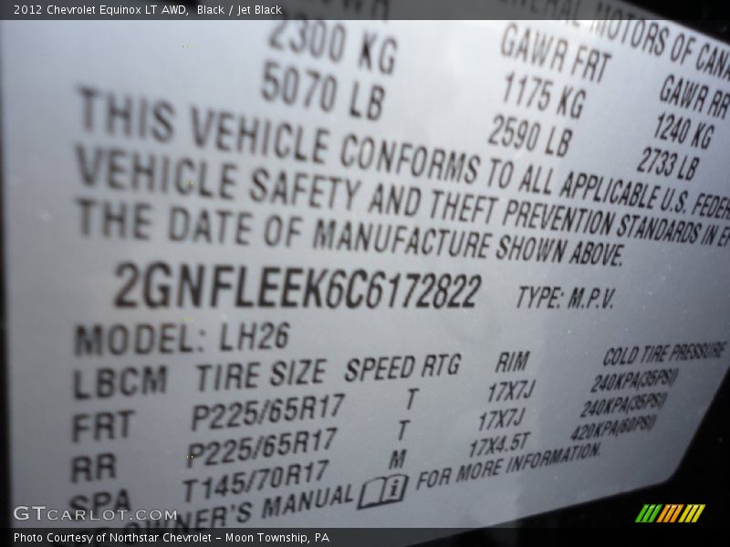 Black / Jet Black 2012 Chevrolet Equinox LT AWD