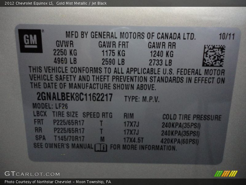 Gold Mist Metallic / Jet Black 2012 Chevrolet Equinox LS
