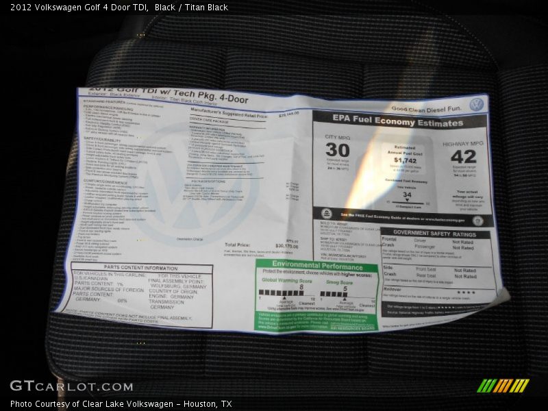  2012 Golf 4 Door TDI Window Sticker