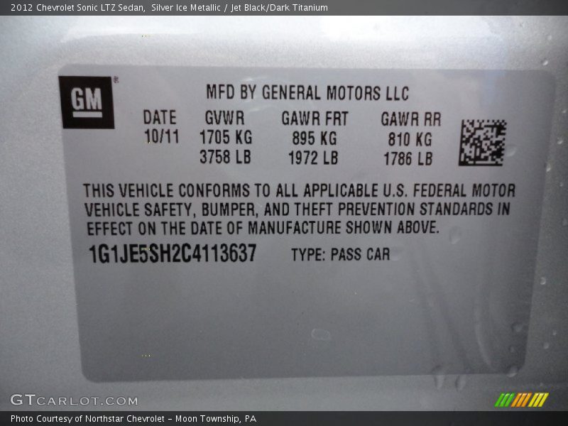 Silver Ice Metallic / Jet Black/Dark Titanium 2012 Chevrolet Sonic LTZ Sedan