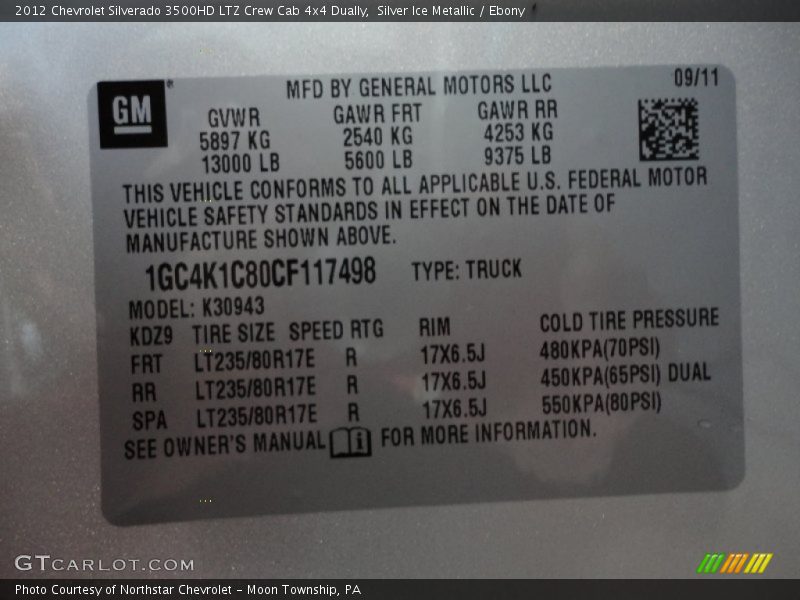 Silver Ice Metallic / Ebony 2012 Chevrolet Silverado 3500HD LTZ Crew Cab 4x4 Dually