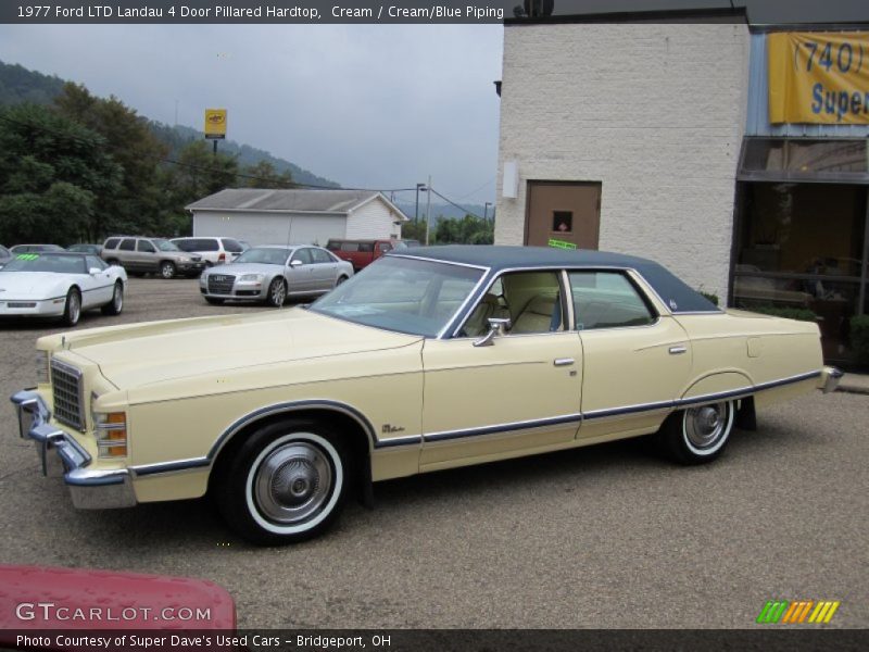 Cream / Cream/Blue Piping 1977 Ford LTD Landau 4 Door Pillared Hardtop