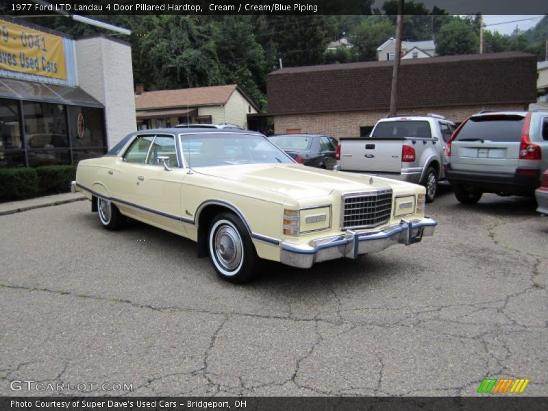 Cream / Cream/Blue Piping 1977 Ford LTD Landau 4 Door Pillared Hardtop
