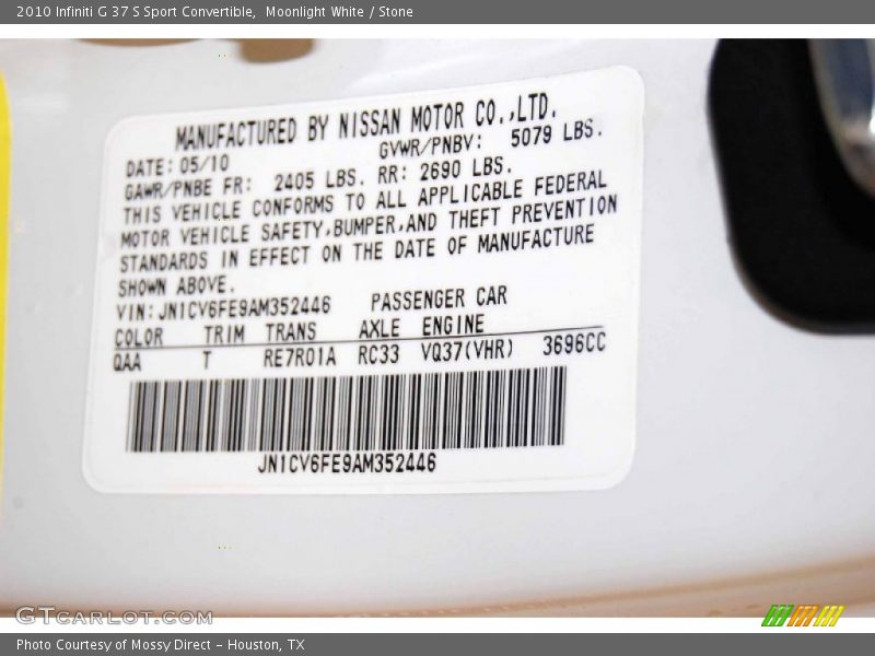 2010 G 37 S Sport Convertible Moonlight White Color Code QAA