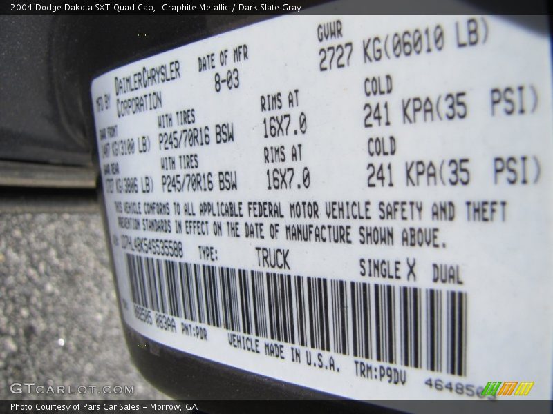 Graphite Metallic / Dark Slate Gray 2004 Dodge Dakota SXT Quad Cab