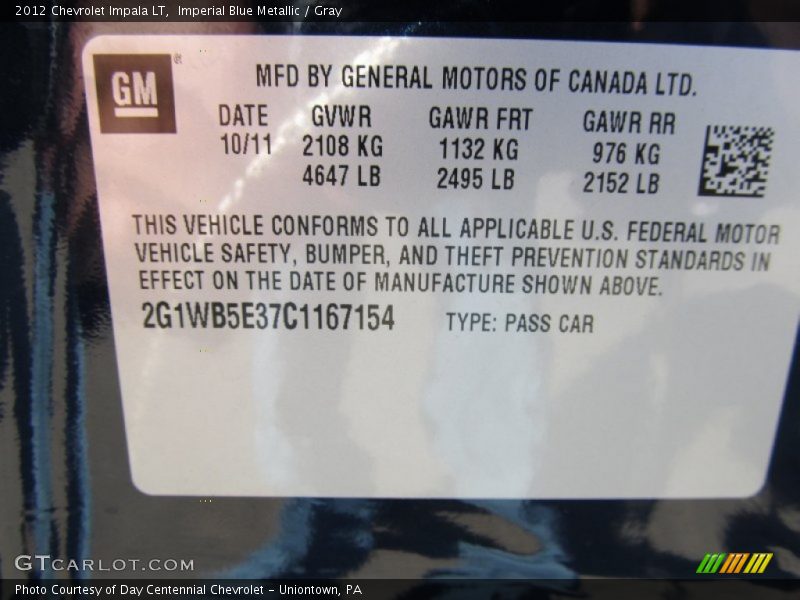 Imperial Blue Metallic / Gray 2012 Chevrolet Impala LT