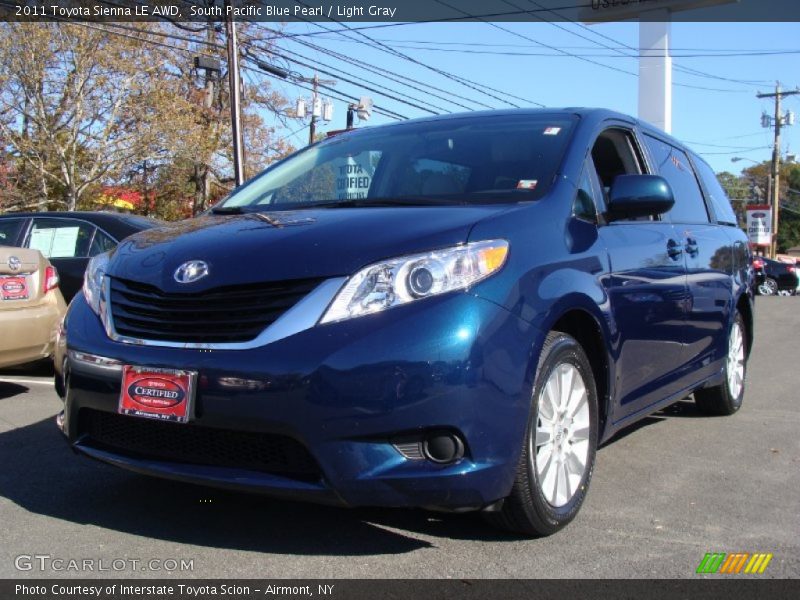South Pacific Blue Pearl / Light Gray 2011 Toyota Sienna LE AWD