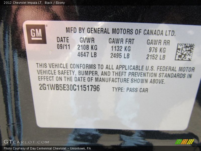 Black / Ebony 2012 Chevrolet Impala LT