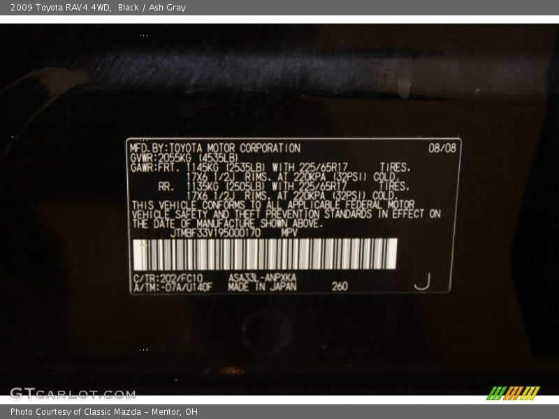 Black / Ash Gray 2009 Toyota RAV4 4WD