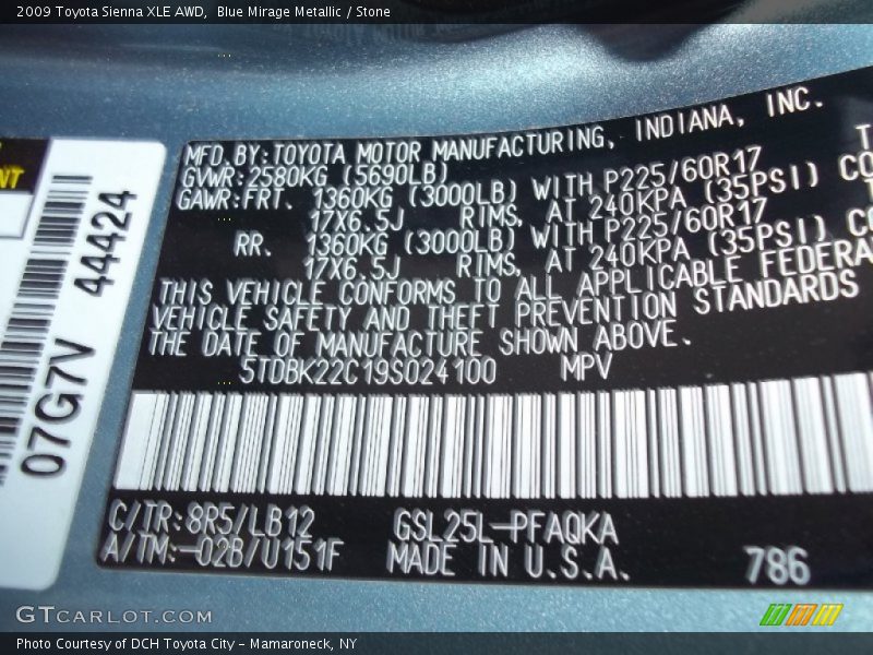 Blue Mirage Metallic / Stone 2009 Toyota Sienna XLE AWD