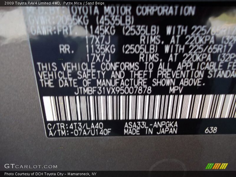 2009 RAV4 Limited 4WD Pyrite Mica Color Code 4T3