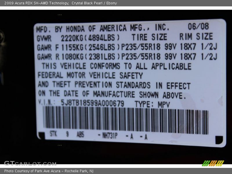Crystal Black Pearl / Ebony 2009 Acura RDX SH-AWD Technology