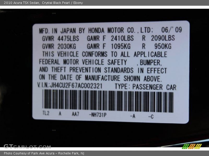 Crystal Black Pearl / Ebony 2010 Acura TSX Sedan
