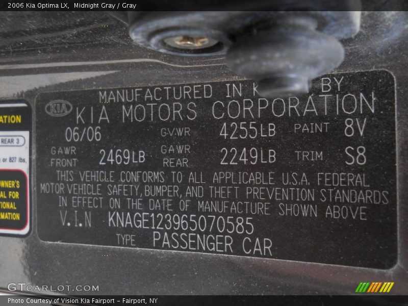Midnight Gray / Gray 2006 Kia Optima LX