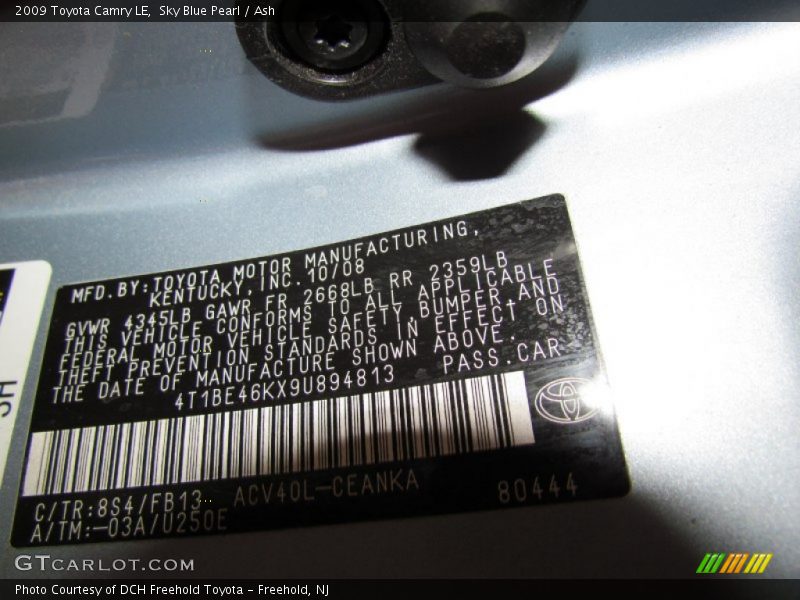 Sky Blue Pearl / Ash 2009 Toyota Camry LE