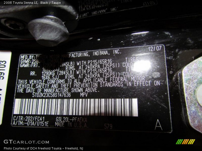 Black / Taupe 2008 Toyota Sienna LE