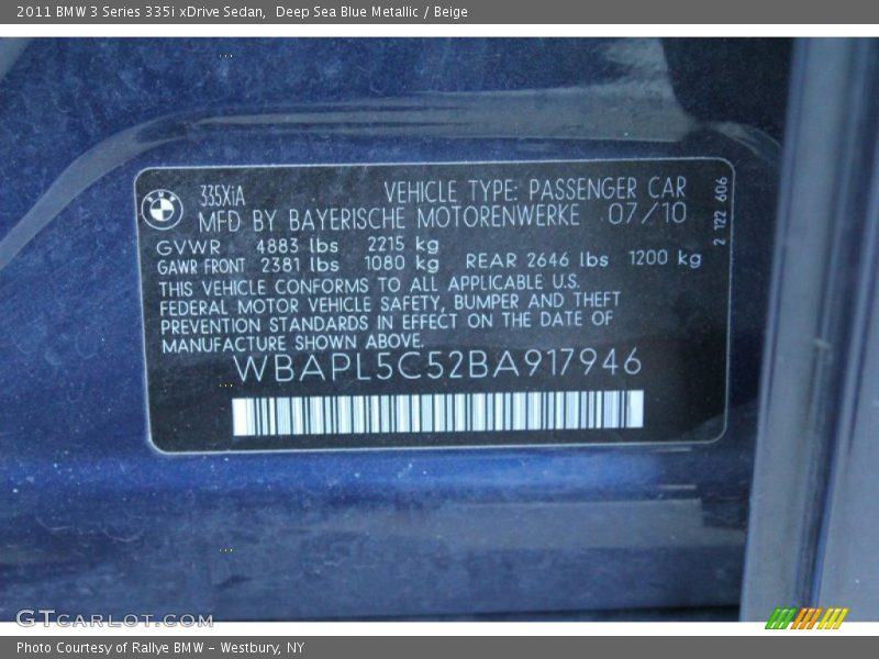 Deep Sea Blue Metallic / Beige 2011 BMW 3 Series 335i xDrive Sedan