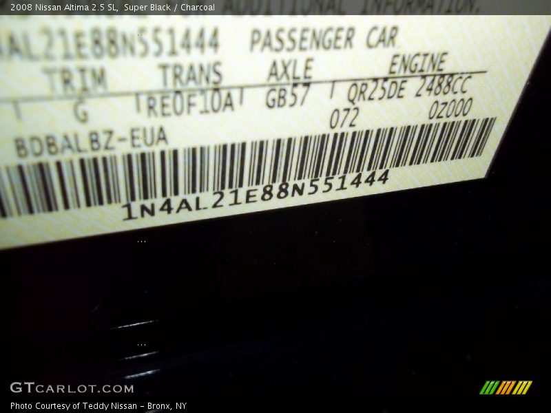Super Black / Charcoal 2008 Nissan Altima 2.5 SL