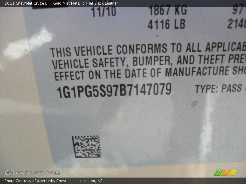 Gold Mist Metallic / Jet Black Leather 2011 Chevrolet Cruze LT