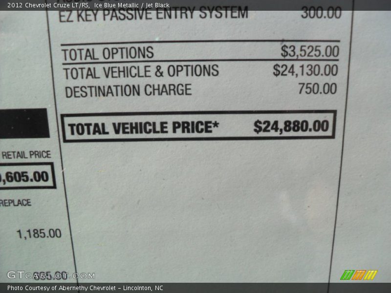 Ice Blue Metallic / Jet Black 2012 Chevrolet Cruze LT/RS