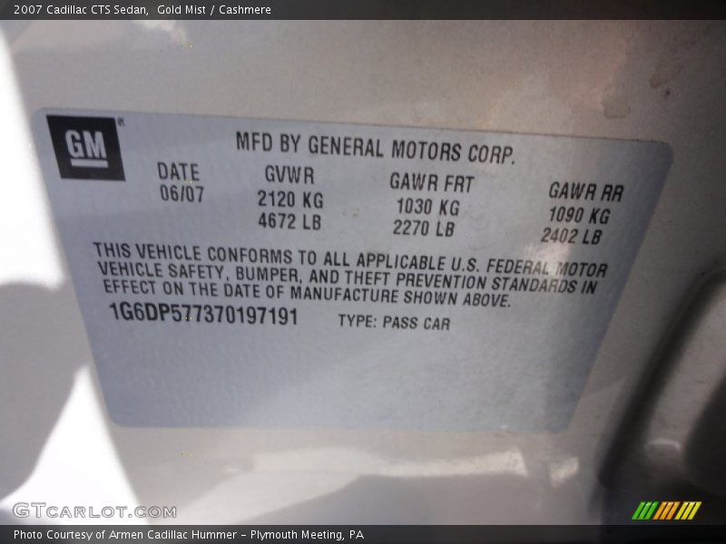 Gold Mist / Cashmere 2007 Cadillac CTS Sedan