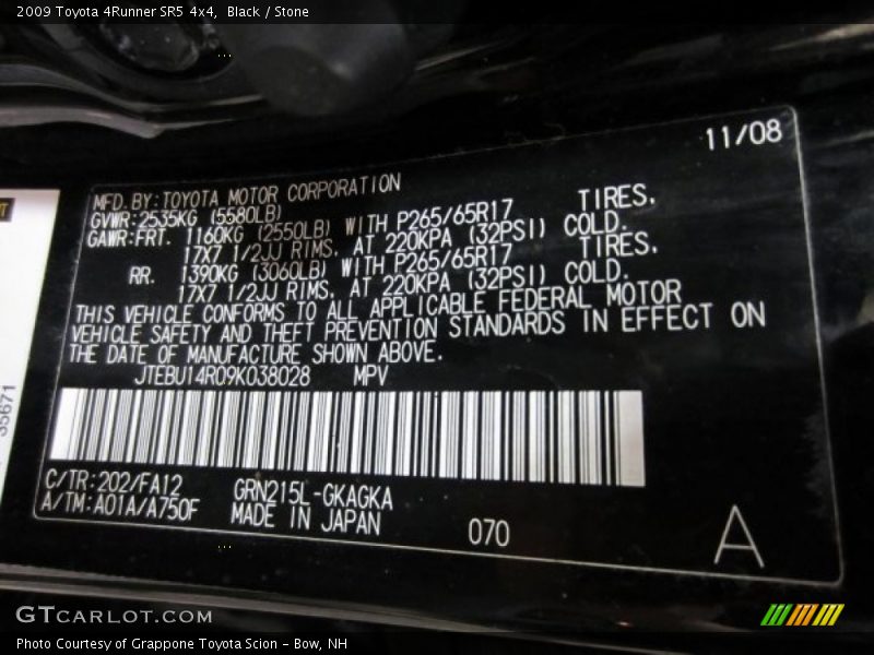 Black / Stone 2009 Toyota 4Runner SR5 4x4