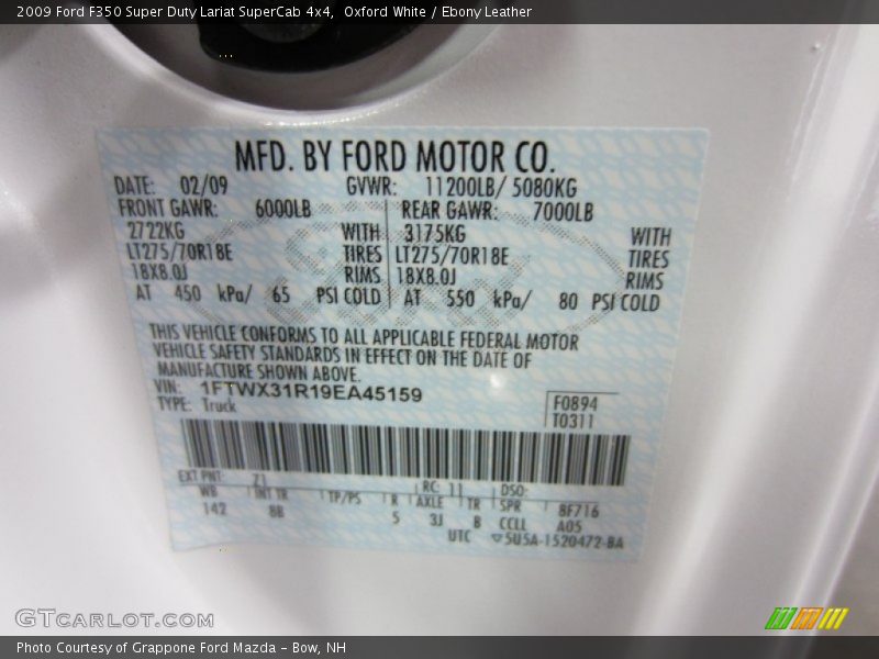 Oxford White / Ebony Leather 2009 Ford F350 Super Duty Lariat SuperCab 4x4
