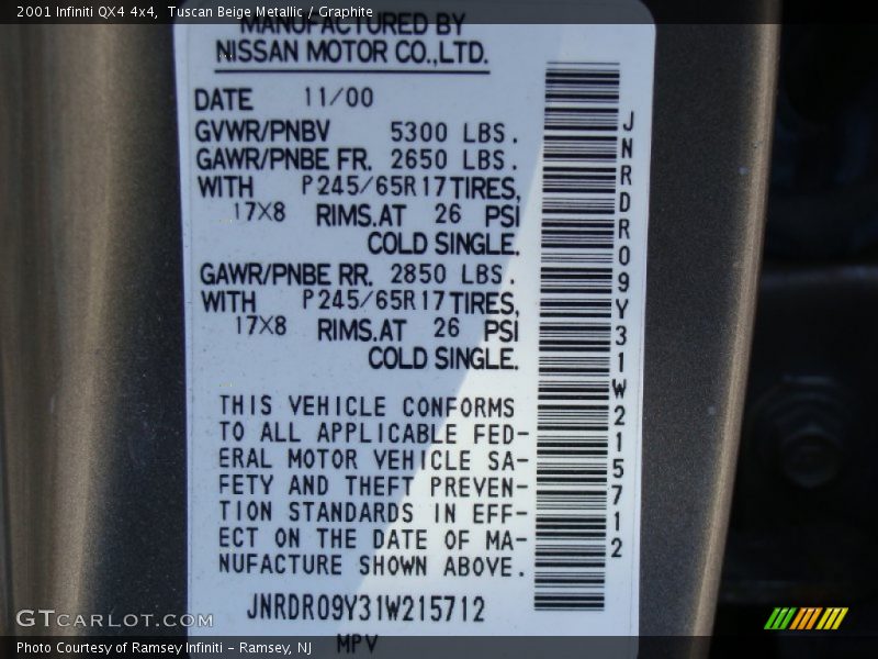Tuscan Beige Metallic / Graphite 2001 Infiniti QX4 4x4