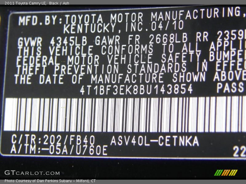 Black / Ash 2011 Toyota Camry LE