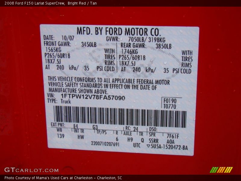 Bright Red / Tan 2008 Ford F150 Lariat SuperCrew