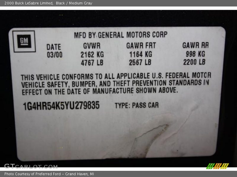 Black / Medium Gray 2000 Buick LeSabre Limited