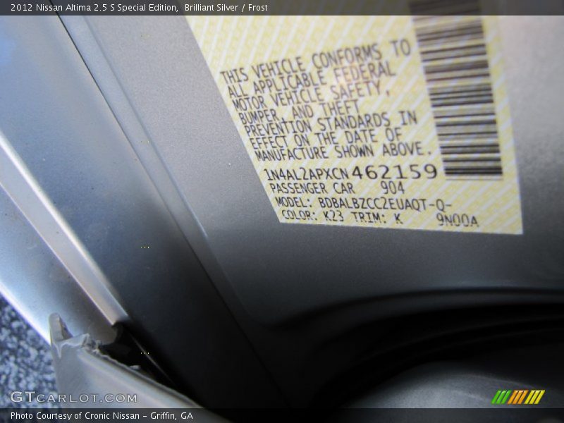 Brilliant Silver / Frost 2012 Nissan Altima 2.5 S Special Edition