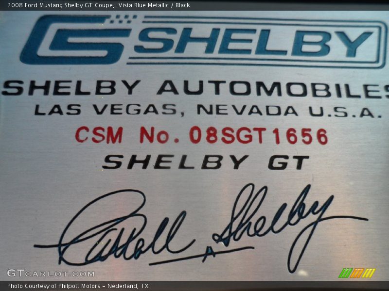 Info Tag of 2008 Mustang Shelby GT Coupe