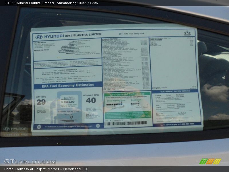  2012 Elantra Limited Window Sticker