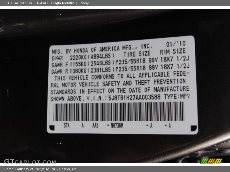 Grigio Metallic / Ebony 2010 Acura RDX SH-AWD