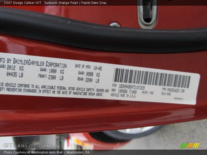 Sunburst Orange Pearl / Pastel Slate Gray 2007 Dodge Caliber SXT