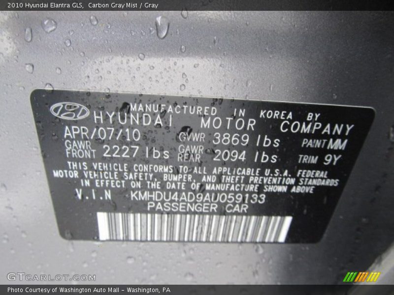 Carbon Gray Mist / Gray 2010 Hyundai Elantra GLS