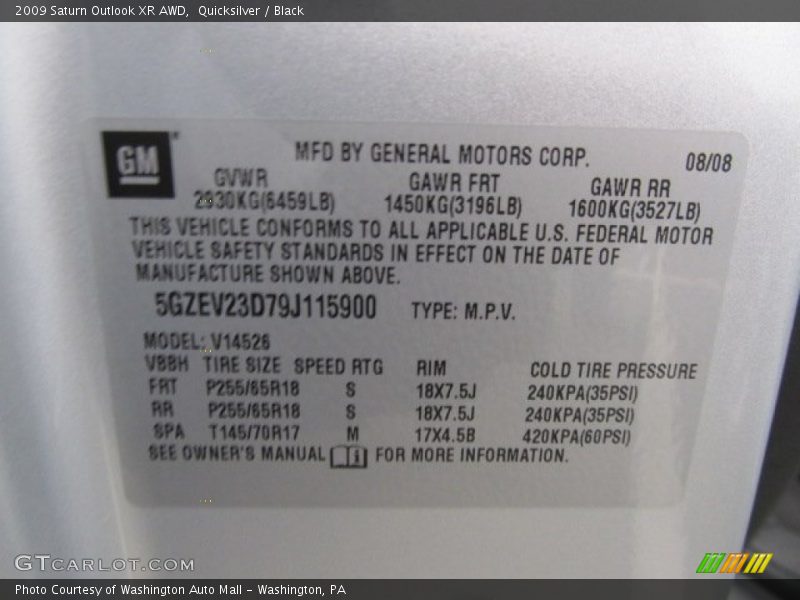 Quicksilver / Black 2009 Saturn Outlook XR AWD