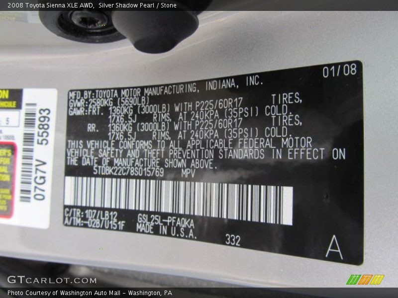 Silver Shadow Pearl / Stone 2008 Toyota Sienna XLE AWD