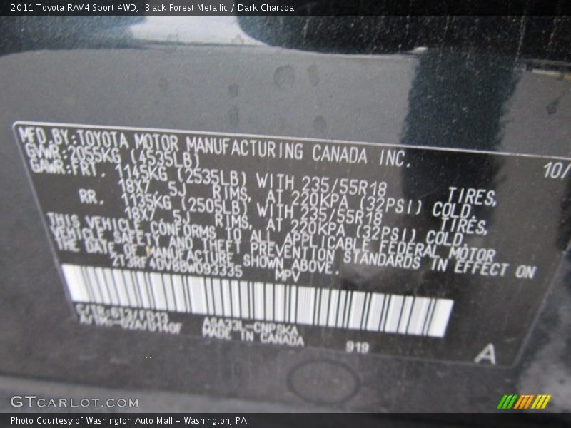 Black Forest Metallic / Dark Charcoal 2011 Toyota RAV4 Sport 4WD