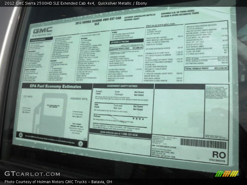  2012 Sierra 2500HD SLE Extended Cab 4x4 Window Sticker