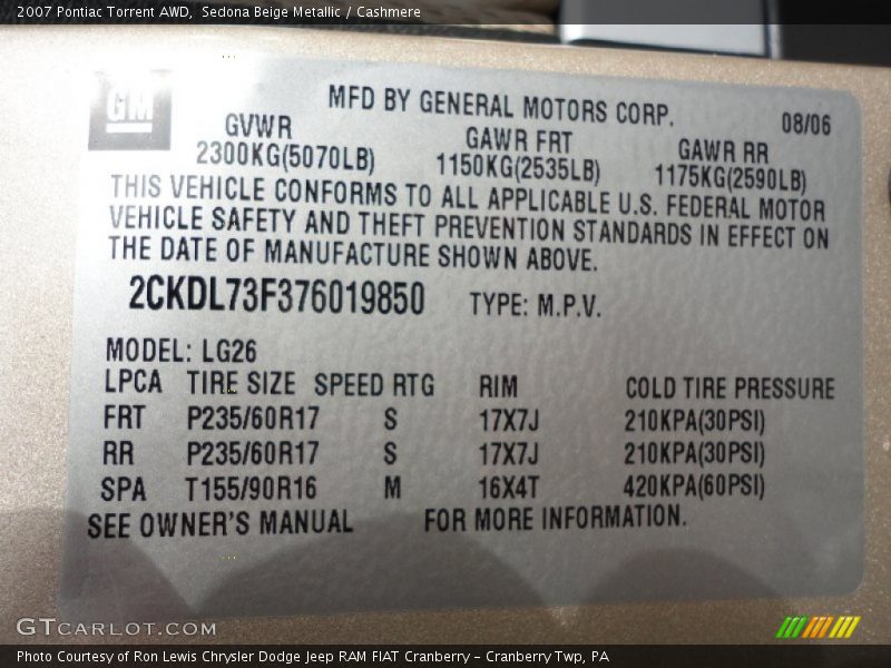 Sedona Beige Metallic / Cashmere 2007 Pontiac Torrent AWD