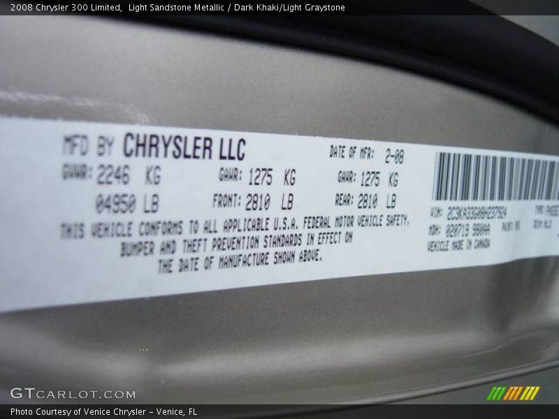 Light Sandstone Metallic / Dark Khaki/Light Graystone 2008 Chrysler 300 Limited
