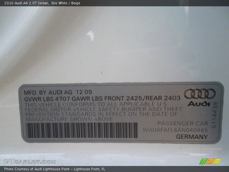 Ibis White / Beige 2010 Audi A4 2.0T Sedan
