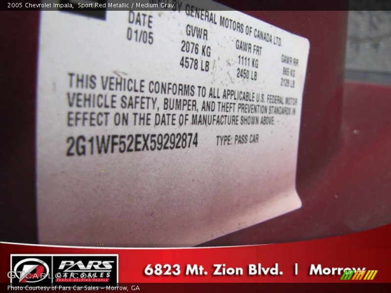 Sport Red Metallic / Medium Gray 2005 Chevrolet Impala