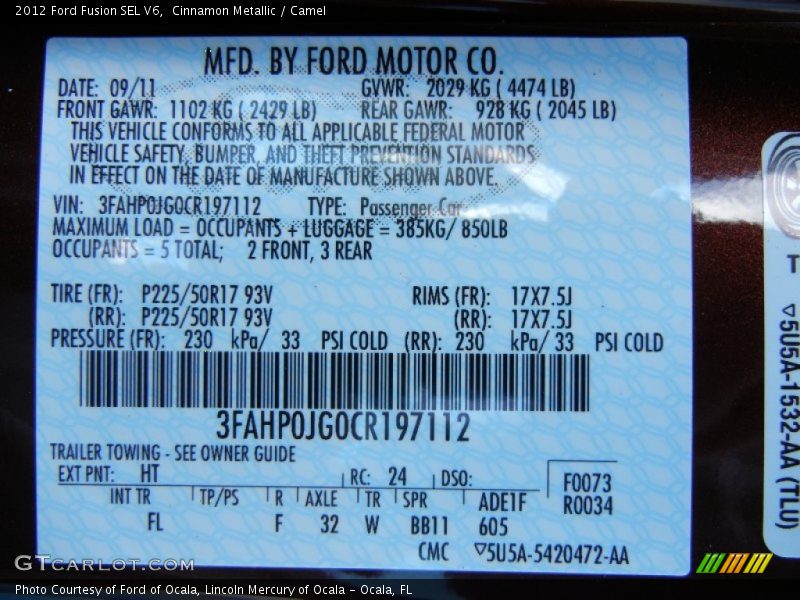 Cinnamon Metallic / Camel 2012 Ford Fusion SEL V6