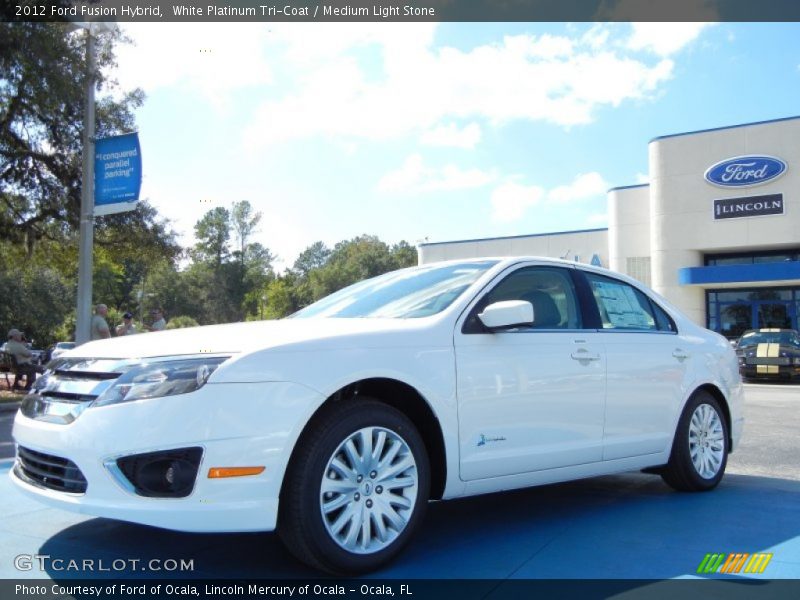 White Platinum Tri-Coat / Medium Light Stone 2012 Ford Fusion Hybrid