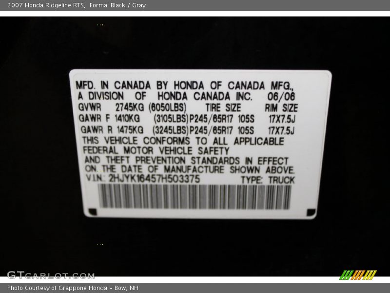Formal Black / Gray 2007 Honda Ridgeline RTS